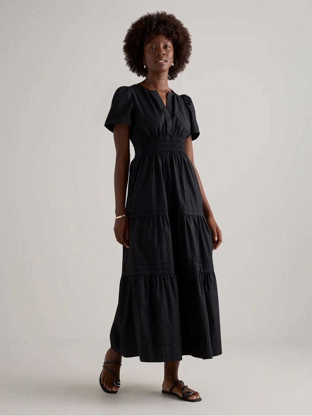 Quince 100% Organic Cotton Poplin Tiered Maxi Dress Size M